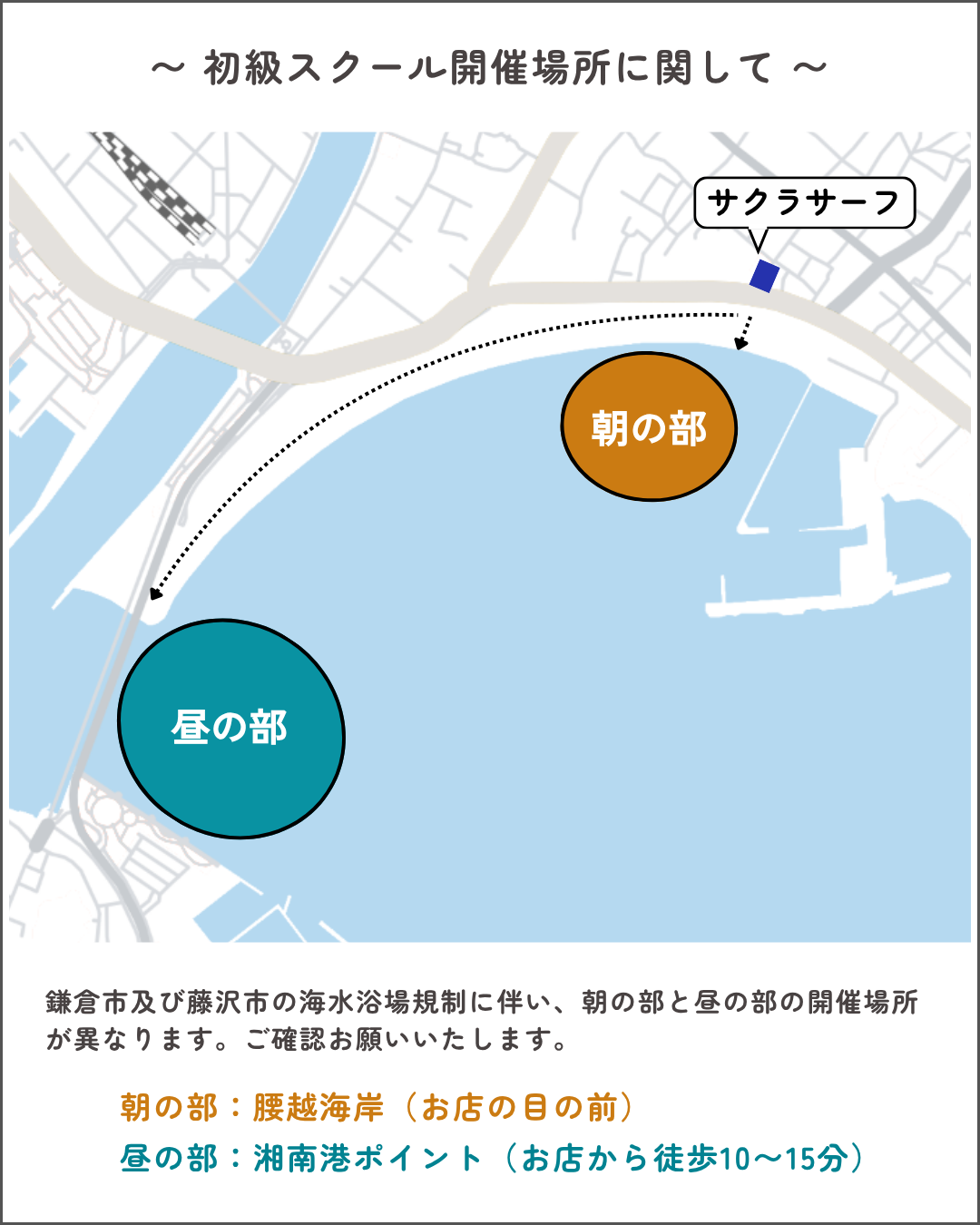 初級スクール 朝の部・昼の部の開催場所マップ